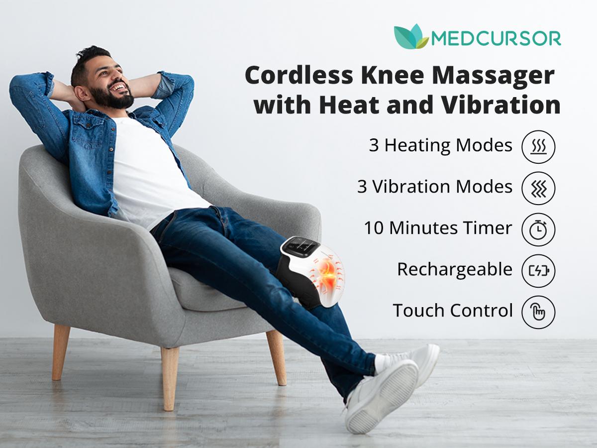 Medcursor Cordless 3-IN-1 Heated Knee Massager with LED Touch Screen 3 Vibration Modes & 3 Heating Levels Ergonomic Design for Comfortable Relaxation Ideal Mother's Day Gift for Parents Adjustable Settings