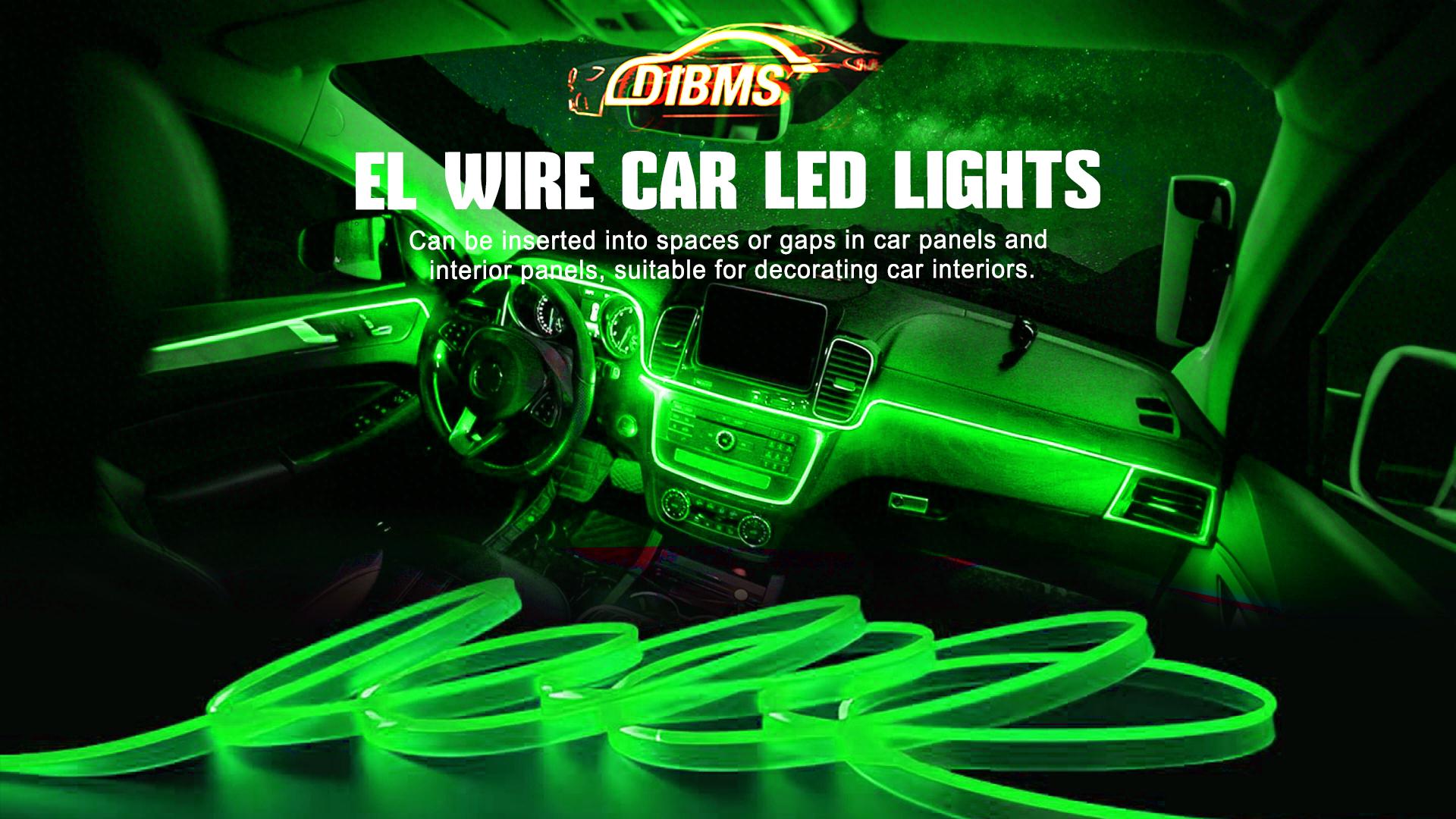 DIBMS Green 16FT Electroluminescent Car LED Strip Lights, USB-Powered Interior Ambient Lighting Kit with Fuse Protection, USB Powered Multicolor Car Interior Light ,USB Powered Car Interior Fiber Light