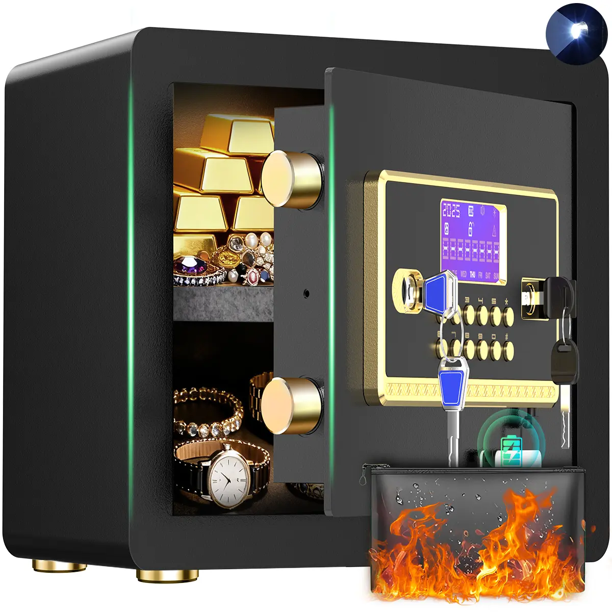 TnTants 2.0-5.3 Safe Box Digital Keypad with LCD Screen Home Security Fireproof Waterproof Bag Adjustable Shelf Combination Lock Heavy Duty