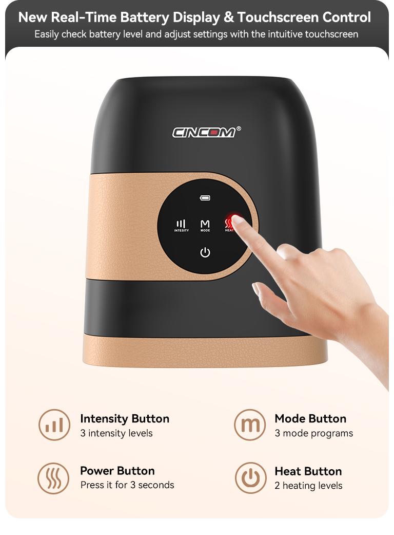 [Plus Model] CINCOM Upgraded Hand Massager (BLACK), Cordless Hand Massager with Heat for Gifts