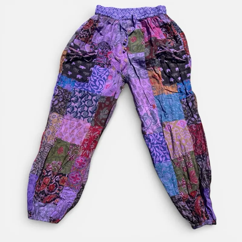 GENIE PANTS Patchwork Unisex Lightweight Elastic Ankle Festival Pants with Vibrant Patchwork Design