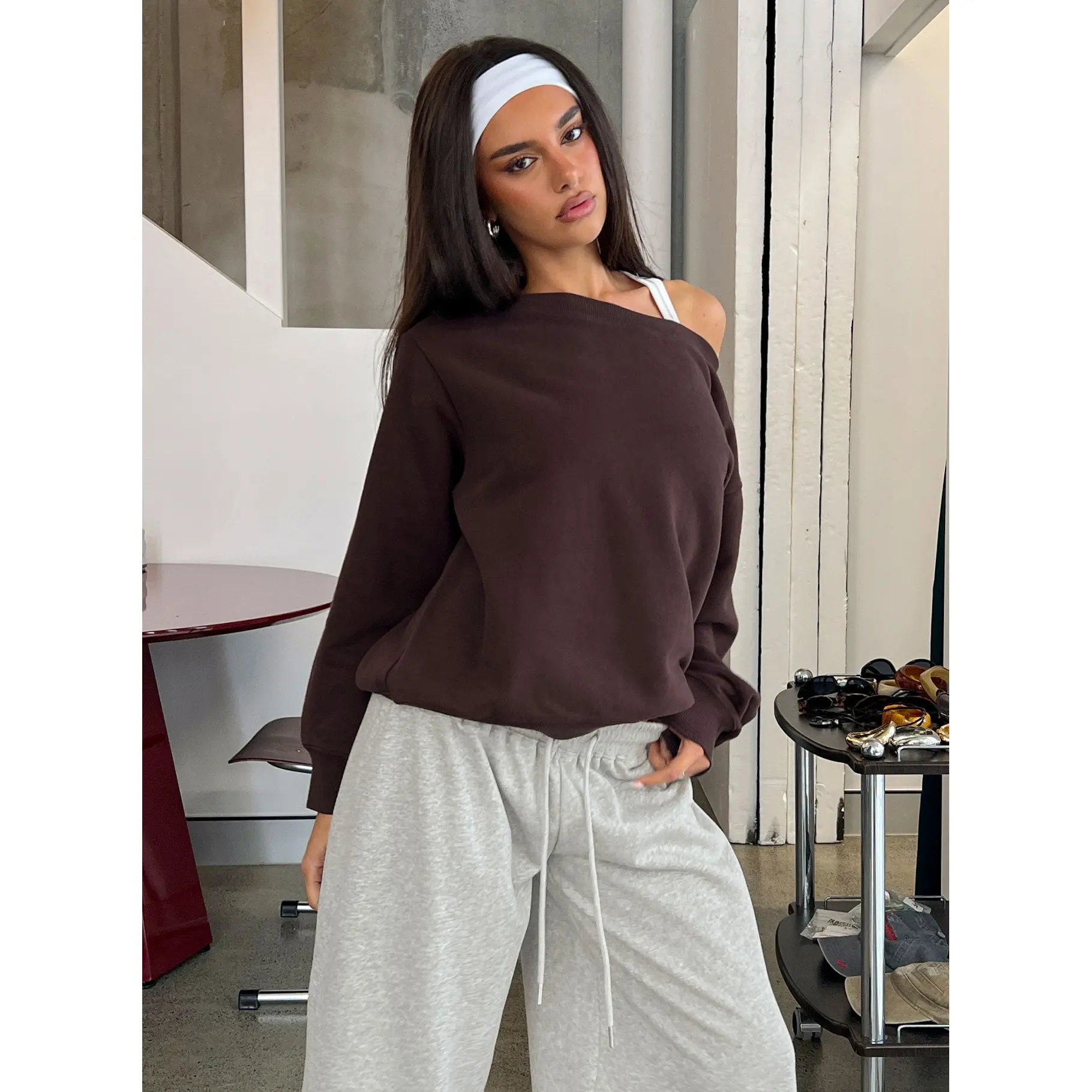 Wellness Off The Shoulder Jumper Brown
