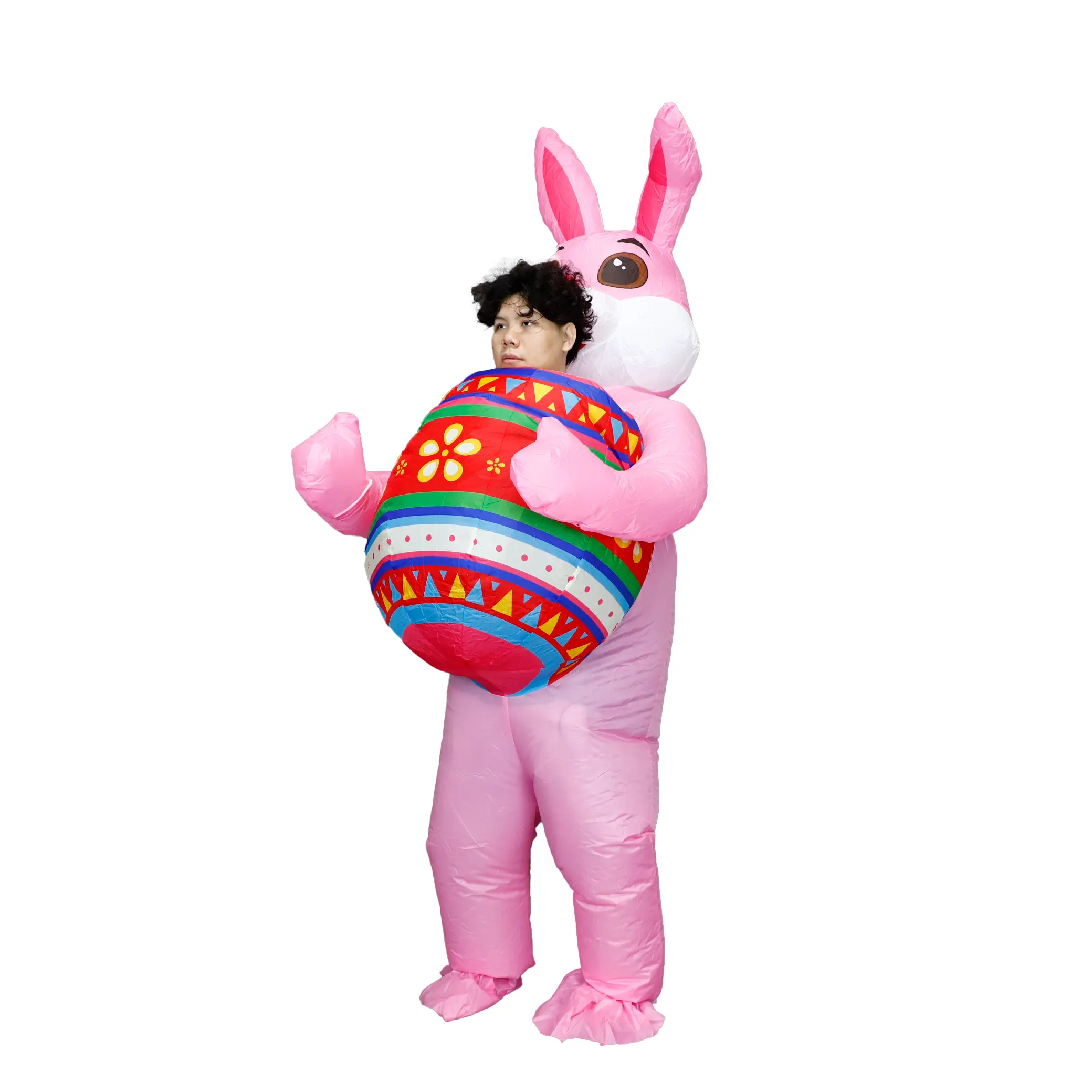 Women's Fitted Pink Bunny Inflatable Costume Set - Easter Festival Egg-Design Outfit, Unisex School Party Wear & Funny Mascot Accessories, Inflatable Costume Sets
