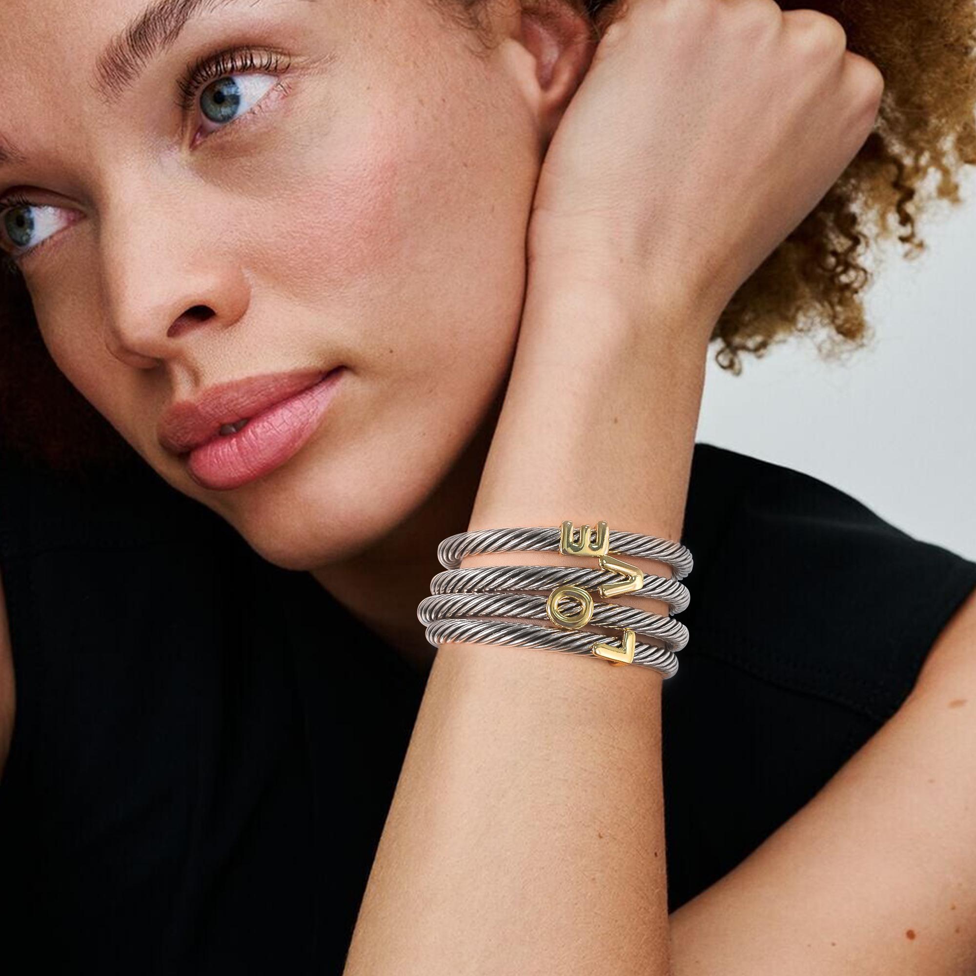 MYTYS 26 Initial Letter Cuff Bracelet Twisted Braided Opening Size Classic Cable Two-tone Design Women's Fashion Trendy Jewellery Accessories