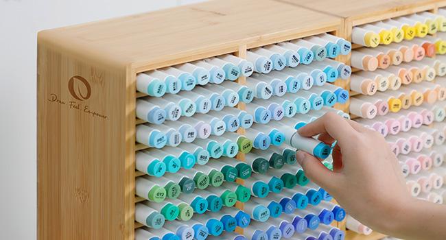 Ohuhu Bamboo Marker Organizer/Rotating Marker Organizer: Desktop Storage Hold 126/162/224 Markers for Honolulu Oahu Series of Ohuhu Markers, Pens Pencils Stationary Organizer Holder with 8/18/32 Compartments - Organizer Series of Ohuhu