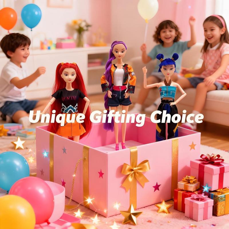 【New Year Gift】Kpop Dolls 11.5 Inch 12 Joints Movable Anime Action Figures | Rumi/Mira/Zoey Collectibles | Desk Display Playable Dolls for Fans & Kids