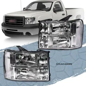 CROSSDESIGN Pair Headlights Headlamps Fit For 2007-13 GMC Sierra 1500 2500HD 3500HD-Clear