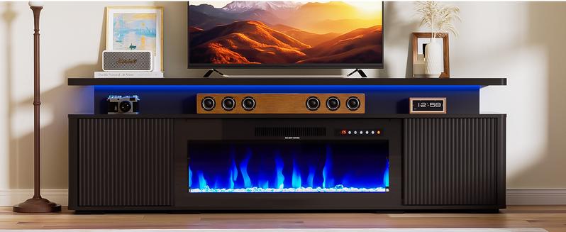 【2 Packages Shipping】Dragosum Modern 70-Inch Fireplace TV Stand for Living Room, with 36" Electric Fireplace & Customizable LED Lighting, Large Storage Media Console Table Fits up to 80" TVs