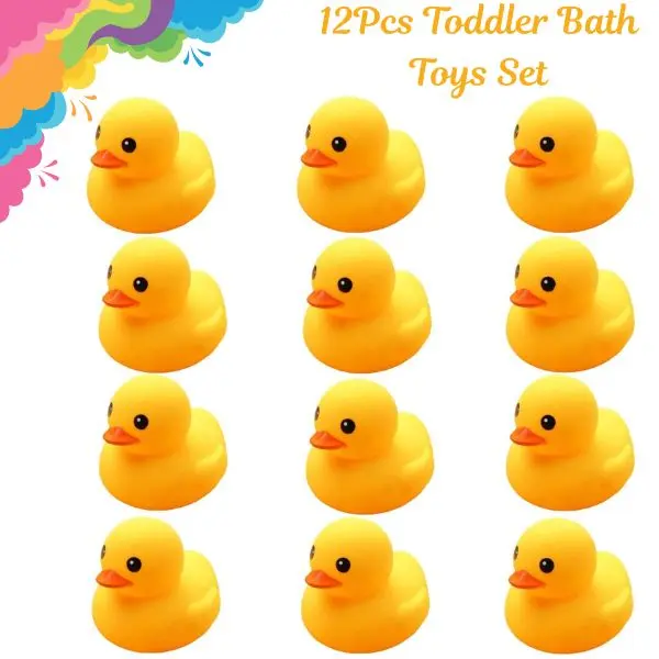 12 Pcs Rubber Bath Toy Set, Floating Ducks with Squeaker Sound for Toddlers, BPA Free & Safe for Young Children, Baby Shower Gift, Floats, Unisex, 6 Months, Bath Toys, Duck Shape, Durable, Preschool Fun, Squeakers, Animals, Squeaky