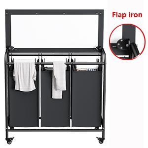 3 Bags Laundry Sorting Basket with Ironing Board and Detachable Waterproof Bag, Heavy-duty Rolling Lockable Wheel Laundry Cart Deals For You Days
