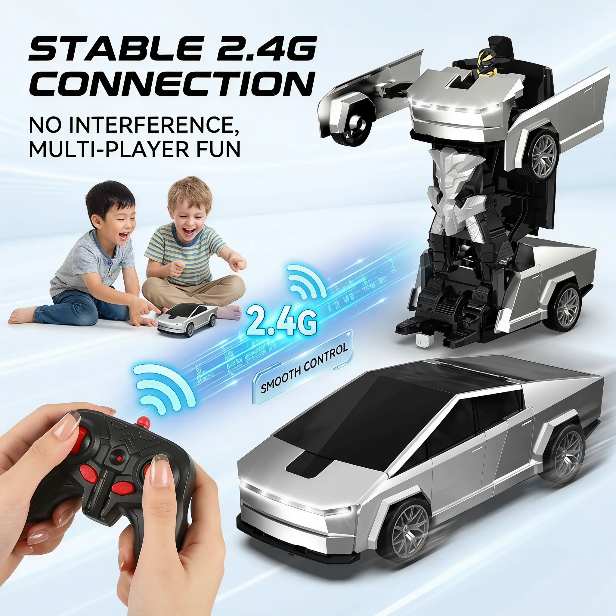 2-in-1 Transforming RC Controlled Transformer Car - 2.4GHz Anti-Interference RC Model Car, 1-Click Transform, Automatic Demo Mode, USB Rechargeable, Plastic Gift Set, Unisex Cool Gift for Teens & Adults (US Stock)