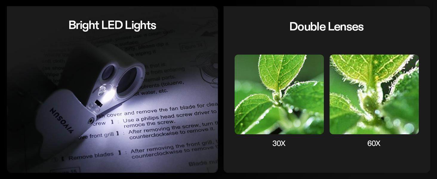 VIVOSUN 30X 60X Illuminated Jewelers Loupe Foldable Magnifier with LED Light for Jewelry Gems Watches Coins Stamps Antiques