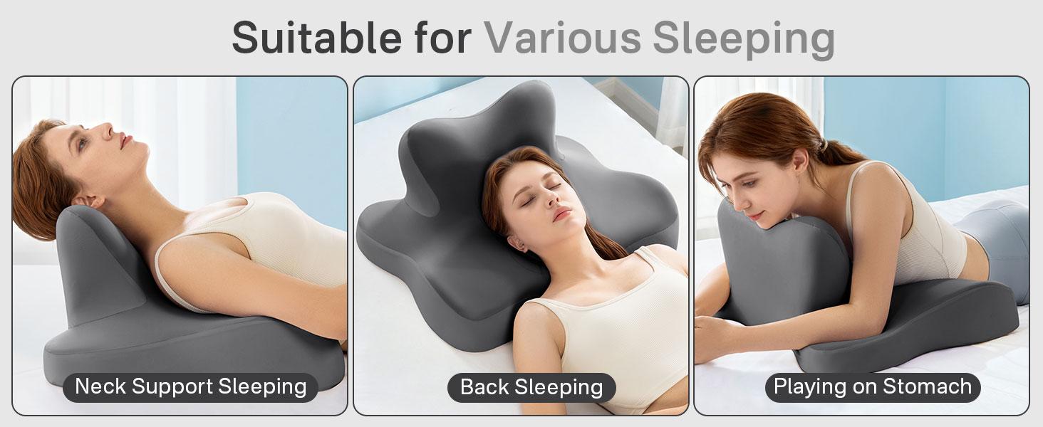 SONORO KATE Ergonomic Cervical Pillow for Neck & Shoulder Pain Relief Contour Memory Foam with Armrest Multi-Position Support for Side Back Stomach Sleepers Orthopedic Hollow-Center Odorless High-Density Foam Machine Wash