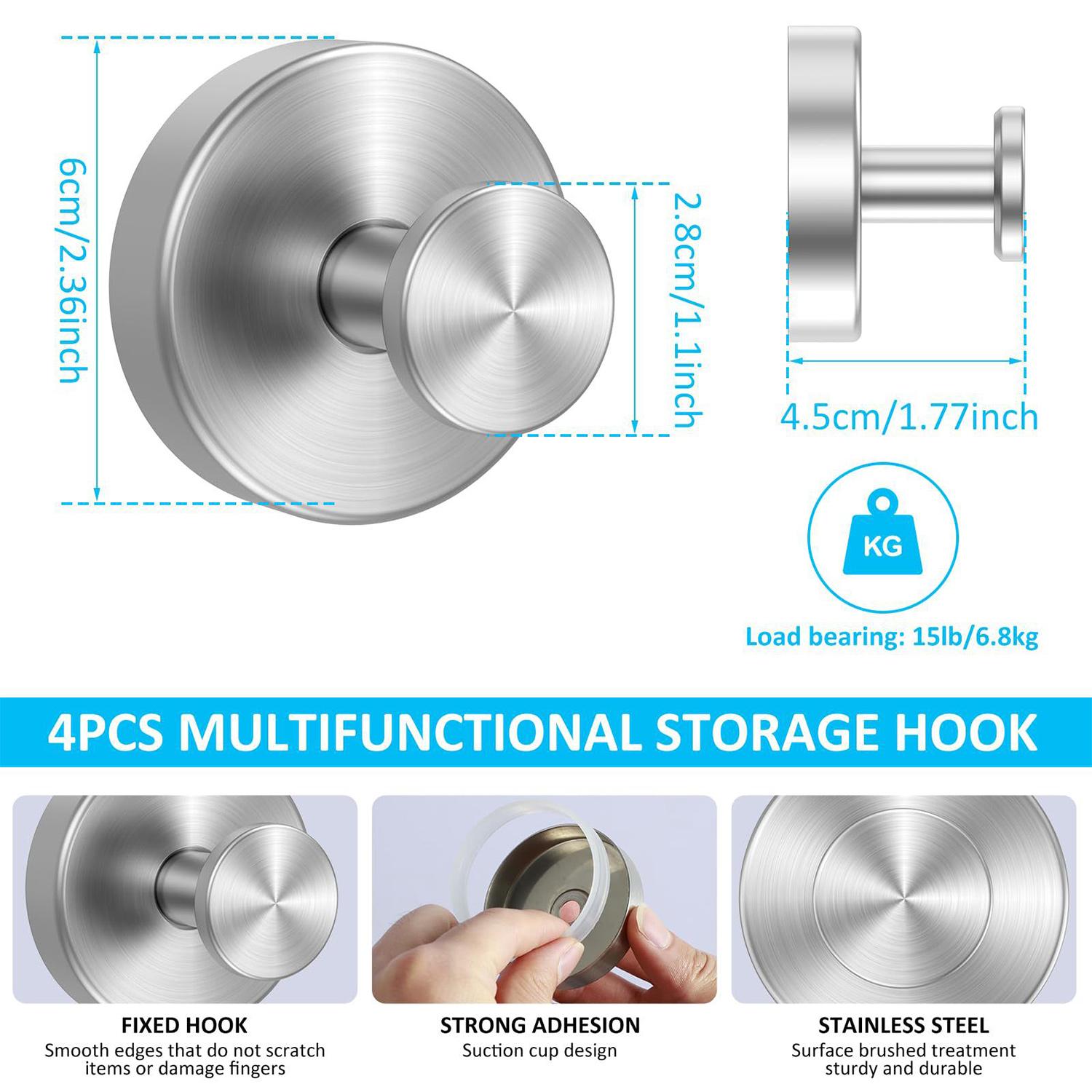 Upgraded Drill-Free Suction Cup Hooks, 22LB Strong Stainless Steel Wall Hooks for Bathroom, Shower, Glass & Mirror, 2-Pack Reusable Wreath Door Hangers for Fall, Christmas & New Year Decorations