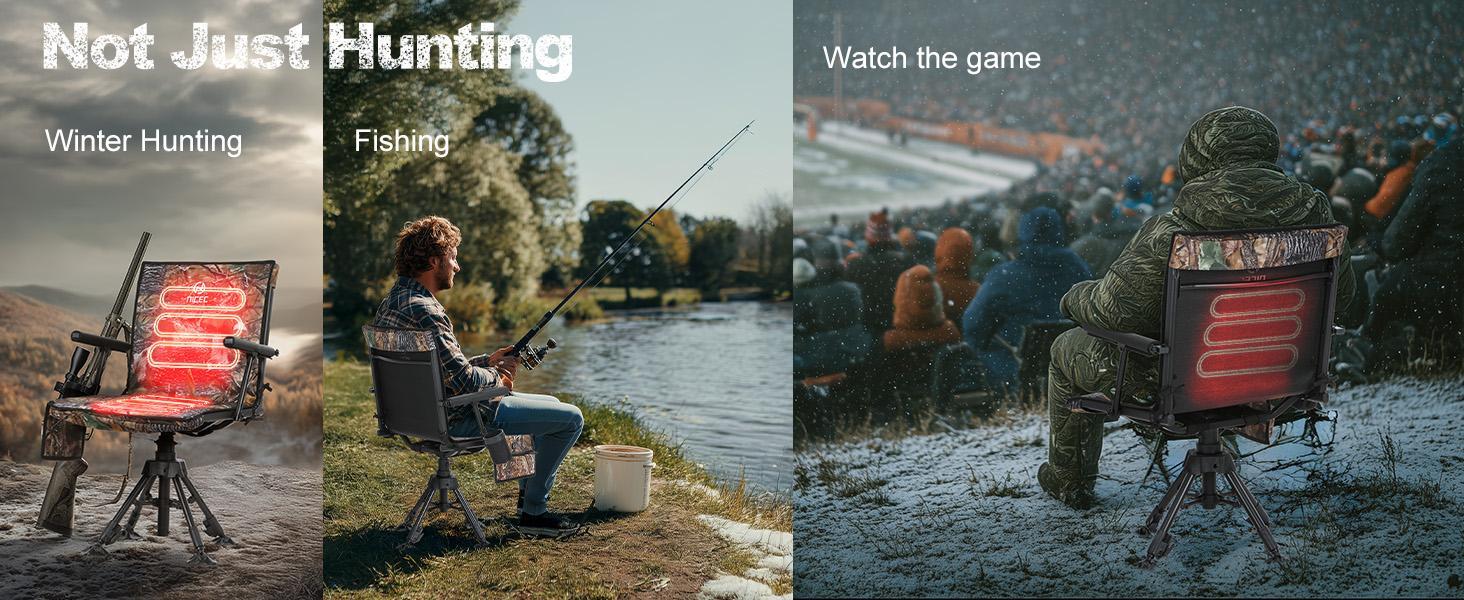 Heated Swivel Hunting Blind Chair - 360° Silent Swivel, 4-Legs Height Adjustable, Portable Ground Hunting Chair