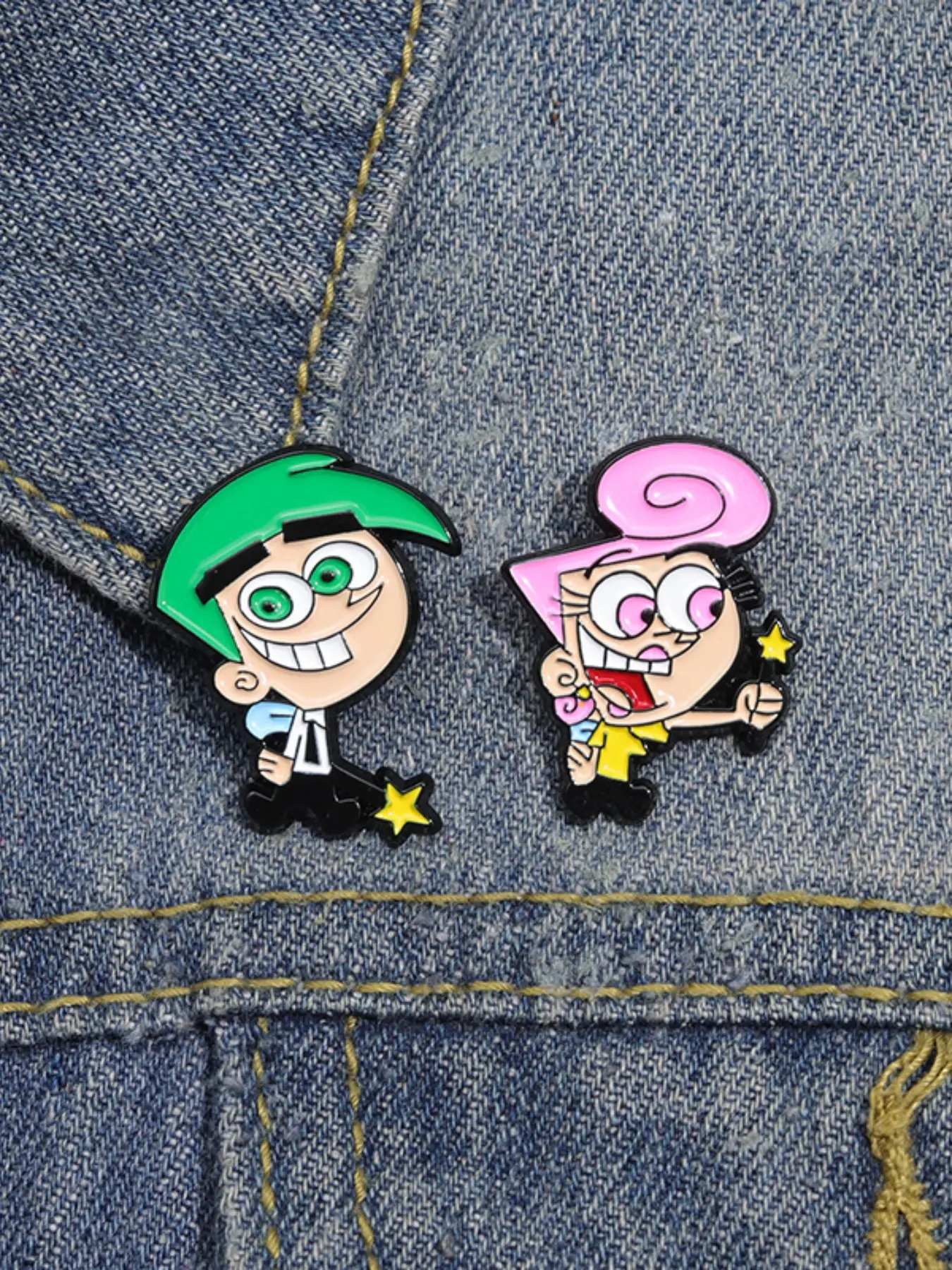 Cosmo & Wanda Enamel Pin Set, Brooches, Collectible Pins, Lapel Pins, Perfect Vintage Fashion Accessory for 90s Nostalgia Fans, Retro Cartoon Lovers, Childhood Memory Collectors