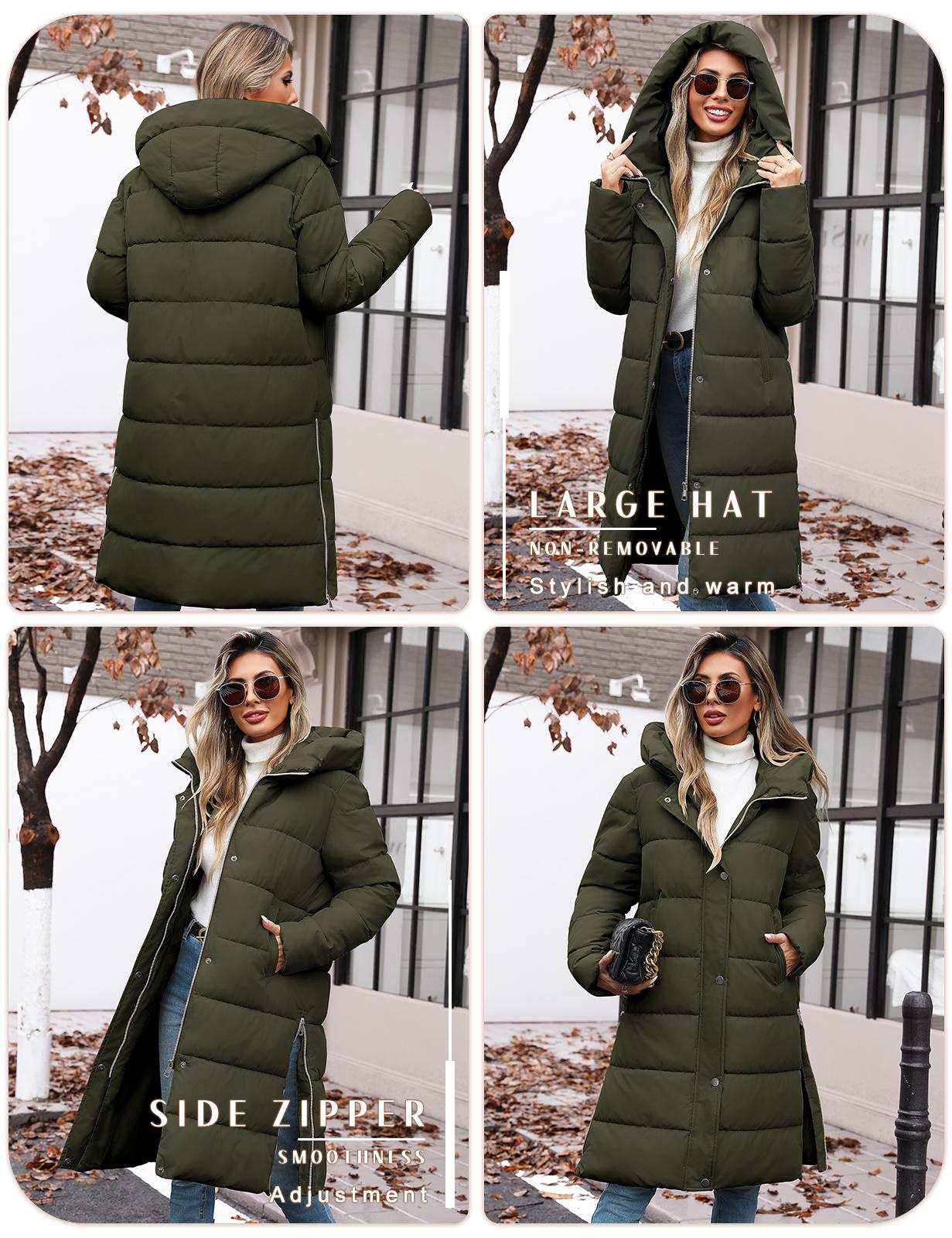 UMIPUBO Sales Womens Winter Long Puffer Coats Down Thicken Warm Quilted Jacket Mid-Length with Side Zipper and Hood Outerwear