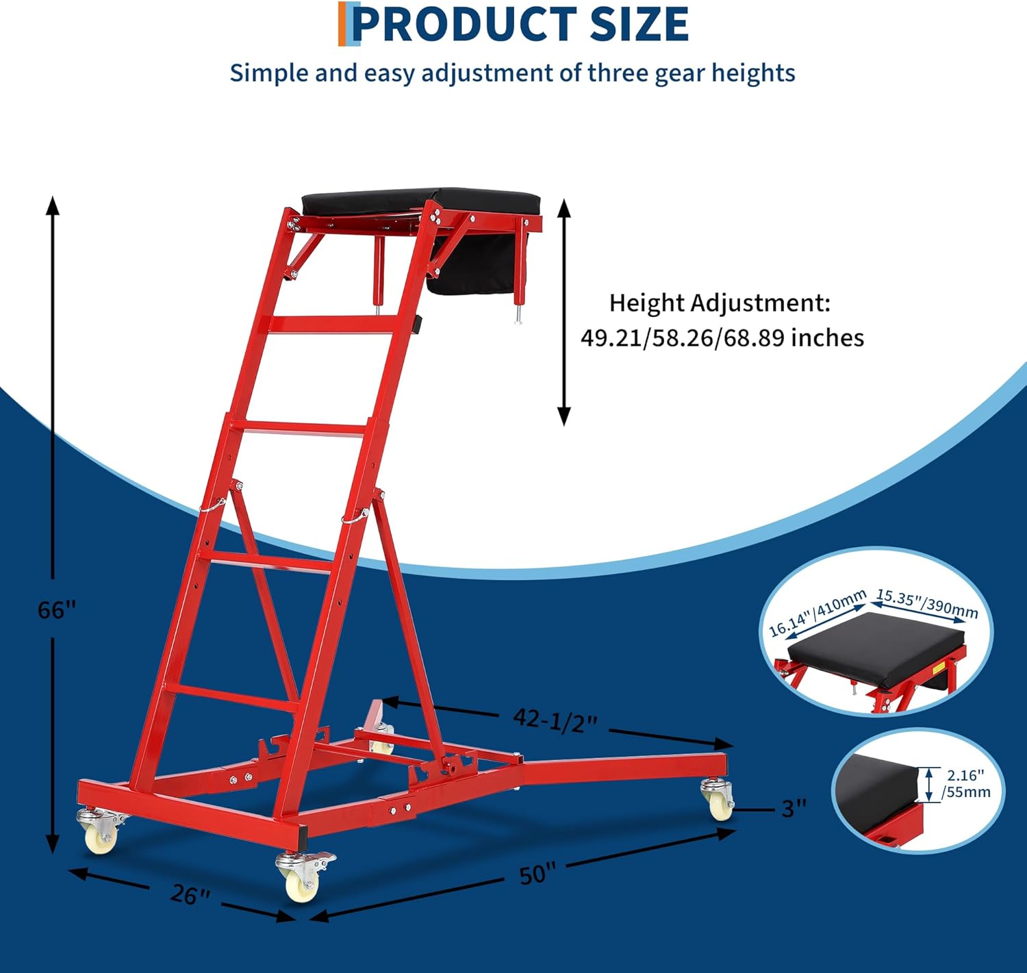 Automotive Top Side Creeper, Top Side Creeper (49"-69" Length) for Trucks, Engine Creeper with 400LB Capacity, Foldable Creeper for Home Garage,Auto Repair and Maintaince