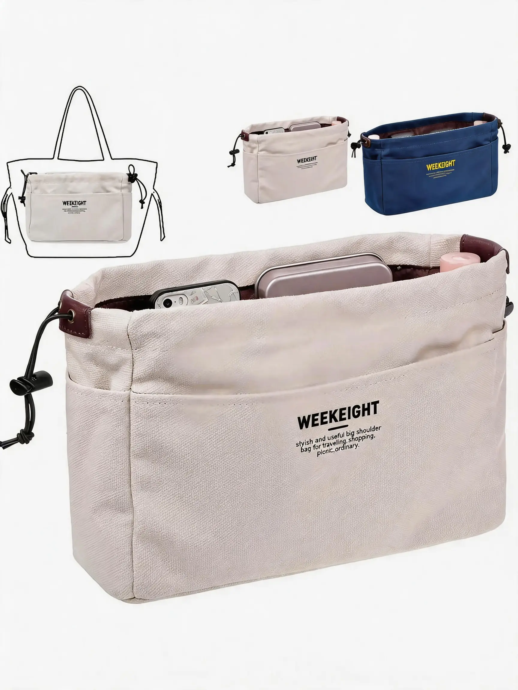 Lightweight Canvas Drawstring Travel Organizer Bag - Portable Travel Storage Pouch Carrier Storage Bag for Cosmetics, Electronics, Small Accessories, Large-Capacity Home Organizer Carryall, Travel Organizer Bags, Portable Travel Storage Bags