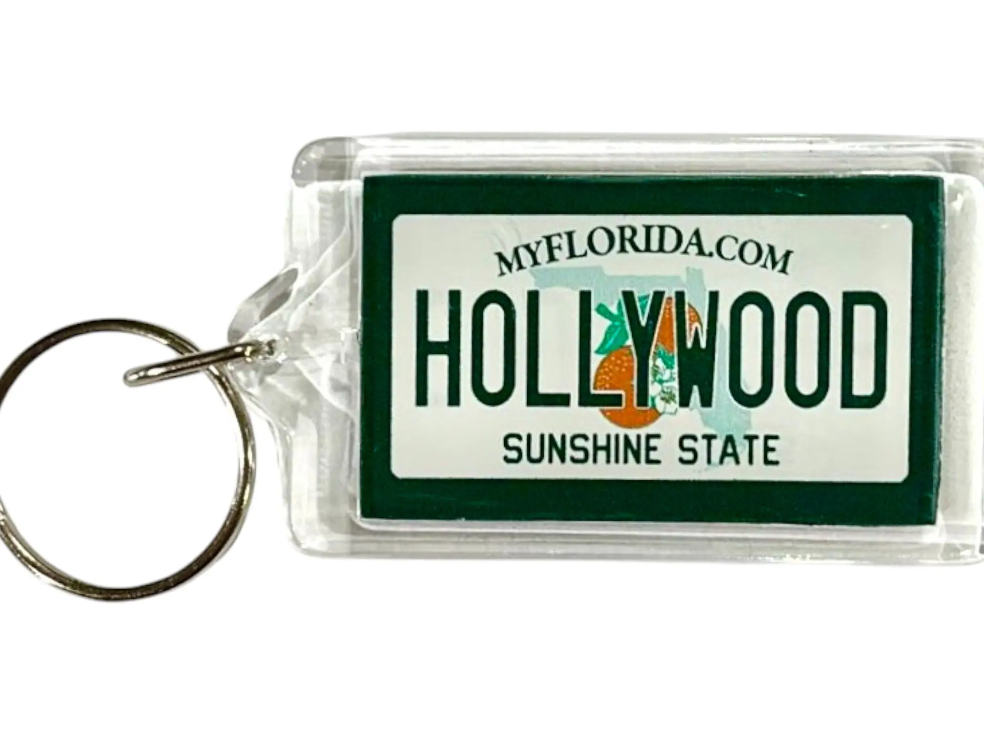 Hollywood Florida License Plate Acrylic Rectangular Souvenir Keychain 2.5" X 1.5"