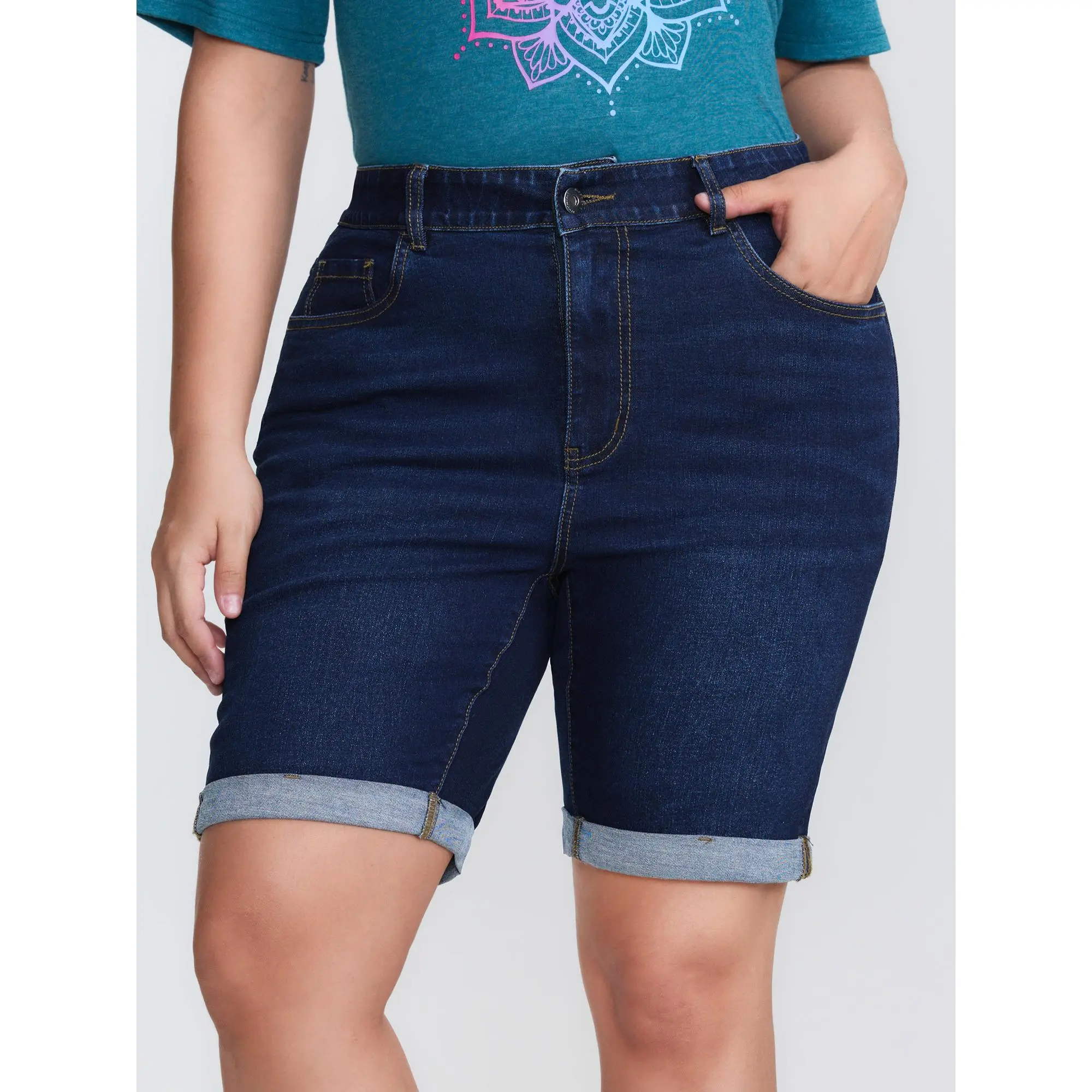 【Butt Lifting】BLOOMCHIC Plus Size Stretchy Mid-Rise Skinny-Fit Denim Shorts BBL [M-6X] Fabric Womenswear Garment Pocket,Summerfinds