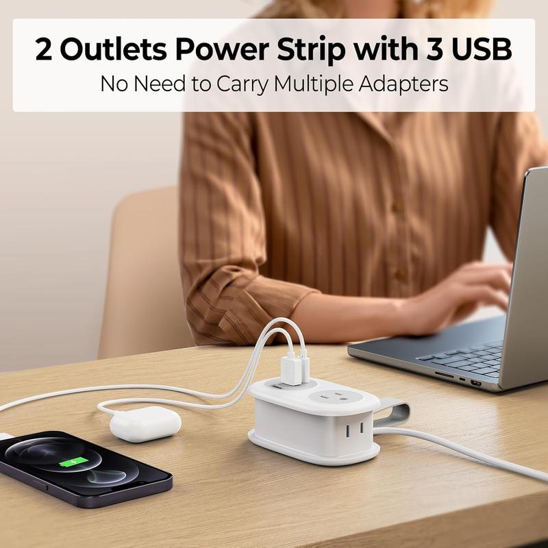 ORICO Travel Power Strip, 3.7FT Small Extension Cord, Portable Power Strip Flat Plug with 2 AC Outlets 3 USB Ports (1 USB C), Multi Plug Extension Cord for Travel, Cruise, Office, Hotels -AP3-2A2U1C