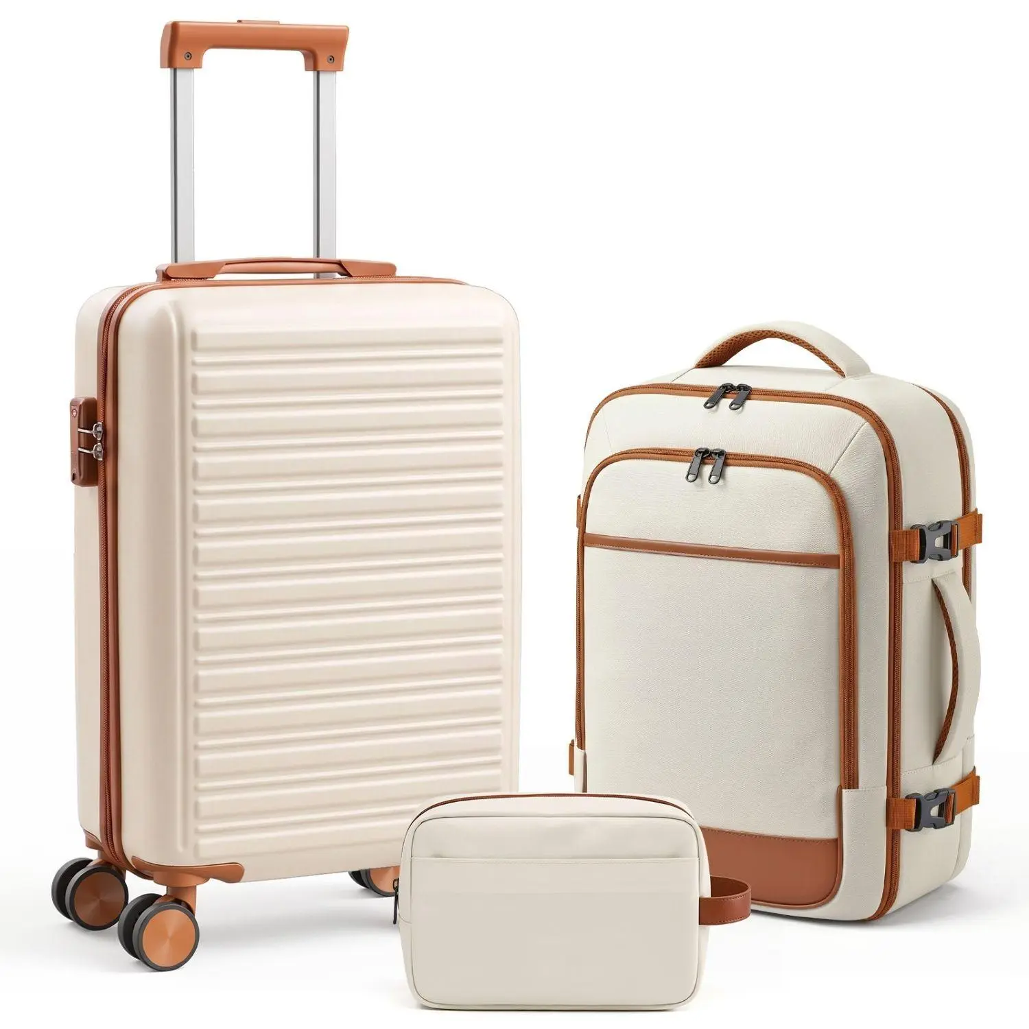 20 Inch Carry On Luggage Hardshell Suitcase Set with TSA Lock & Spinner Wheels, 3 Piece Travel Set Includes 40L Backpack & Toiletry Bag for Weekend Getaway, Business Trips, Back to School – Verify Carry-On Size with Your Airline Before Travel