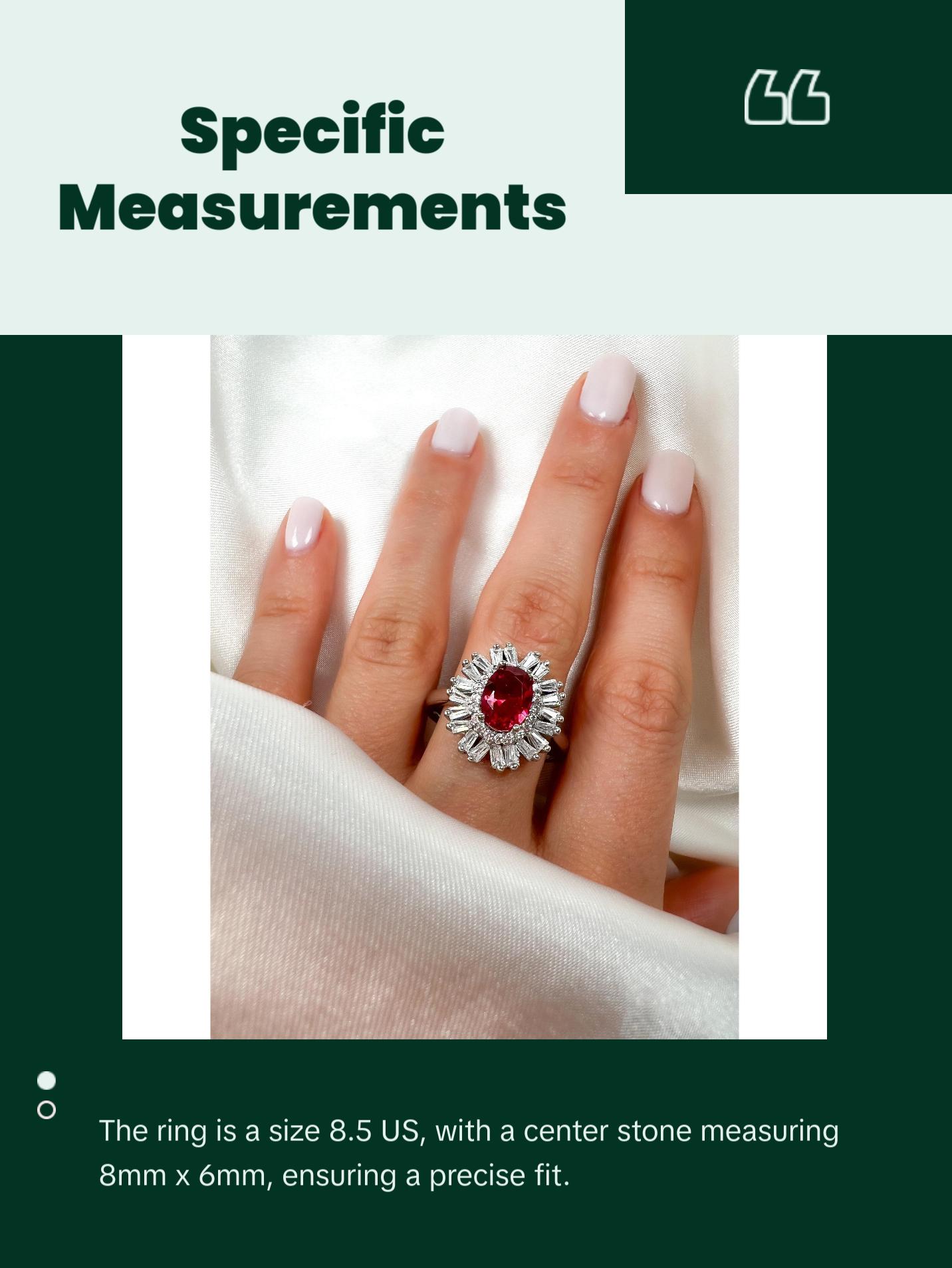 Oval Cut Ruby Halo Sterling Silver Ring, size 8.5