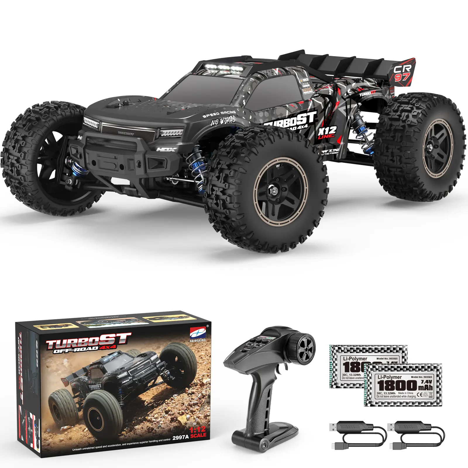 HAIBOXING 1/12 Brushless RC Cars  Scale 4WD Remote Control Truck with Independent ESC, Fast RC Cars 45 MPH Max Speed RTR Off-Road RC Car for Adults, Boys, 3S Batteries Applicable (not Included)