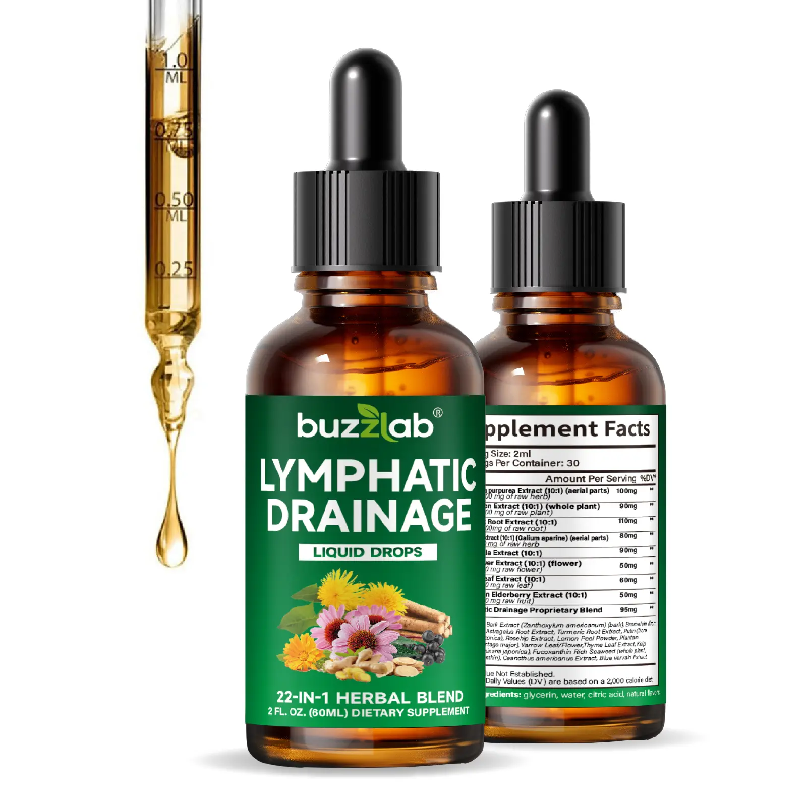 Buzzlab 22-IN-1 Lymphatic Drainage Supplement: Reduce Bloat, Reduce Puffiness, Detoxify, Support Lymph Flow,Lymphatic Healthcare