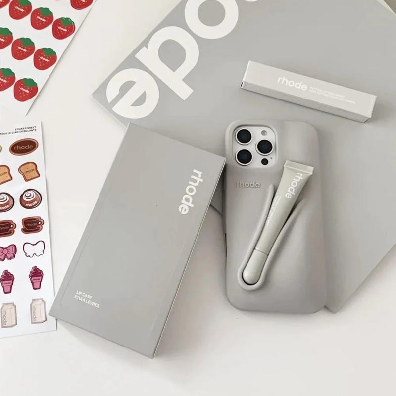 Rhode Fashion Silicone Phone Case with Lip Gloss Slot for iPhone 11-17 Pro Max - Soft Grip, Shock-Absorbing, Slim Design