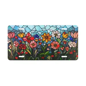 Wild Flowers Vanity Plate Floral Stained Glass Front of Car Car Decoration Car Accessory License Plate