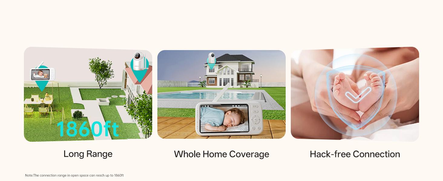 Jartoo 2K 5.5" Video Baby Monitor with Camera and Audio,AI Cry Detect 1860ft Long Range Baby Monitor No WiFi Baby Camera Wireless,Clear Night Vision,ANC, 2-Way Talk,White Noise,6000mAh