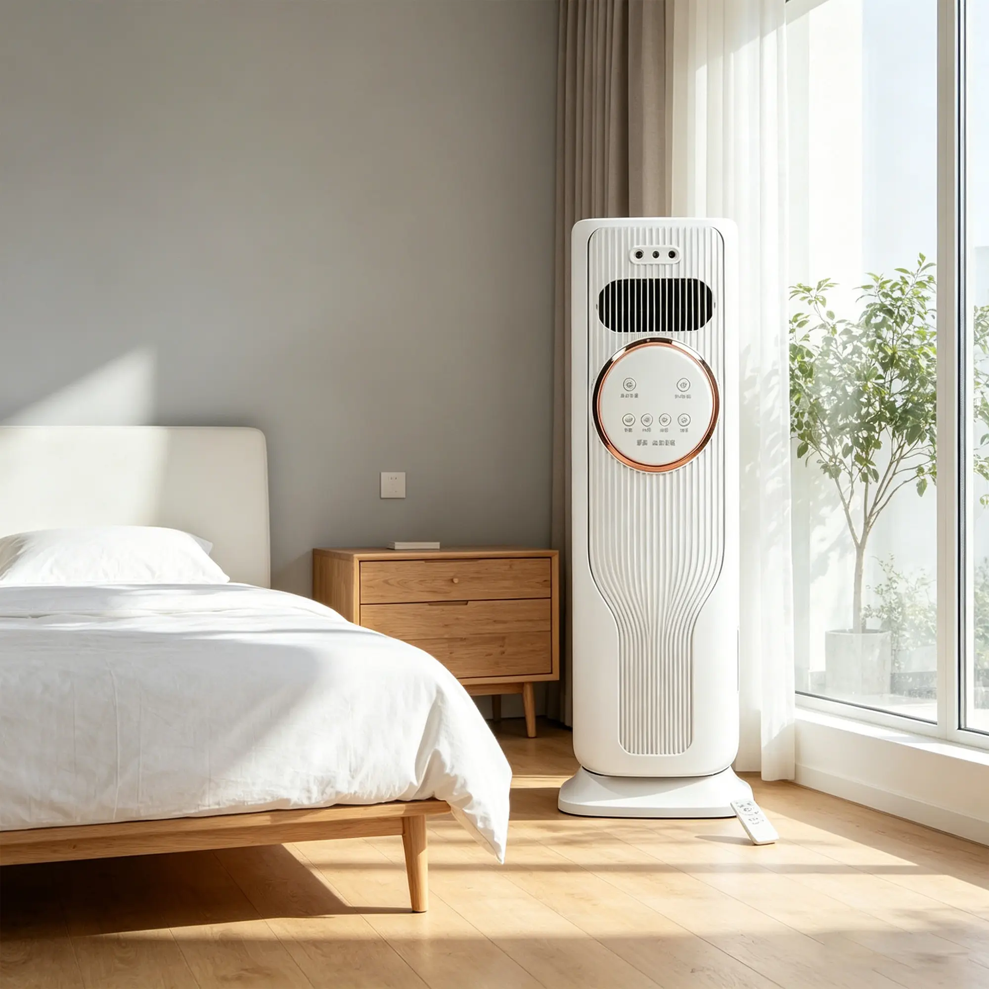 All Season Portable Tower Fan Heater & Ice Air Cooler, Evaporative Personal Cooling Unit with Remote Control, 3 Adjustable Speeds, Energy Efficient Accessory for Outdoor Sports, Home & Office