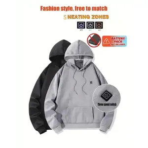 Heated Hooded Sweatshirt With 5 Heating Zones For Men  Autumn/Winter Outdoor Sport Pullover With Kangaroo Pocket  Battery Pack Not Included Casual Long Sleeve