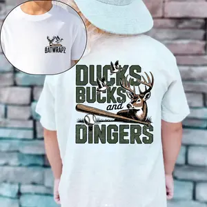 Ducks Bucks and Dingers Graphic Youth & Adult T-Shirt, Funny Hunting Baseball Tee Deer Duck Hunter Baseball Lover Shirt Outdoor Sports Fan Gift Casual Hunting Lifestyle Shirt, Baseball Shirt, Youth Shirt, Trending Kids Shirt, Youth Outdoor Clothing