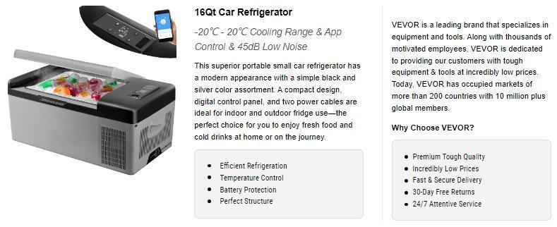 VEVOR Portable Mini Beverage Fridge - Electric Compressor Digital Display Freezer with APP Control, Touch Screen, Eco Mode, -4℉-68℉ Range, 12/24V DC & 110-240V AC, Door Buckle for Camping, Home Use, Road Trip, Boats
