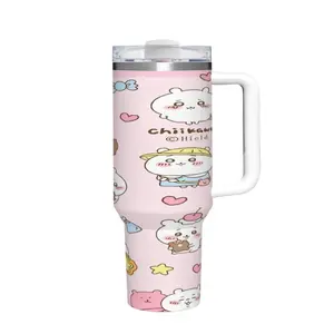 Latest Style Cute Chiikawa 40oz Insulated Tumbler with Handle - Cup Holder Friendly, All-Day Hot & Cold, Large Capacity Stainless Steel Mug for Car Office Travel Vacuum Flasks