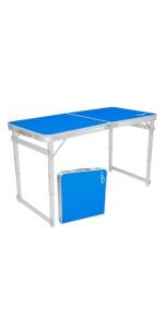 VINGLI 4 Ft Camping Picnic Table Set with 4 Seats with Umbrella Hole Folding Lightweight Suitcase Card Table-220 Lbs Support Aluminum Frame, Plastic RV Tabletop for Barbecue,Travel,Outing,Gathering