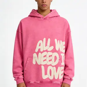 Sopula Studio Mens & Womens Tops All We Need Is Love Graphic Pink Vintage Washed Casual Pullover Cotton Hoodie