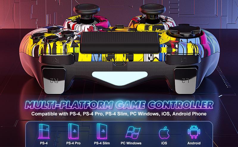 2 Pack Wireless PS4 Controller with Turbo Function Compatible with PlayStation 4/PS4 Slim/PS4 Pro/PC Windows Accessories Android PS4 Six-Axis Sensor Dual Vibration Motors 1000mAh Battery - Gaming Set