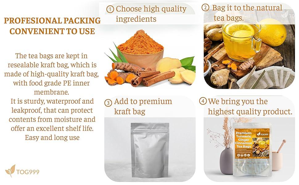 【FreshDrinkUS】 Turmeric Ginger Cinnamon Tea, 100% Natural, Anti-Inflammatea. Eco-conscious Tea Bags. No Sugar, No Caffeine, No Gluten, Vegan. antiinflamma tea, looseleaf tea Beverage anti in flama tea ginger caffeine free Healthy Drink