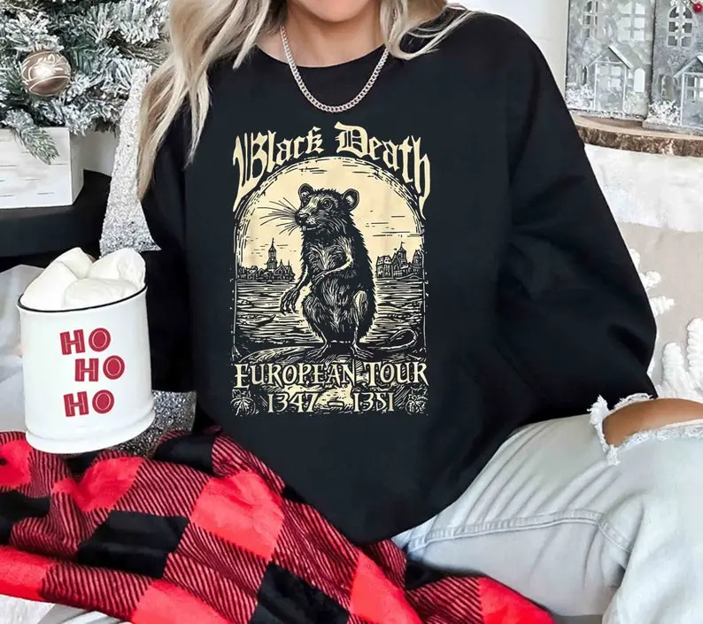 [Sale off up to 50%] Black Death European Tour Sweatshirt, Black Death Shirt, Medieval Rat Shirt, Gothic Grunge Shirt, Embark on Metal's Epic Journey Across Europe, streetwear graphic tee