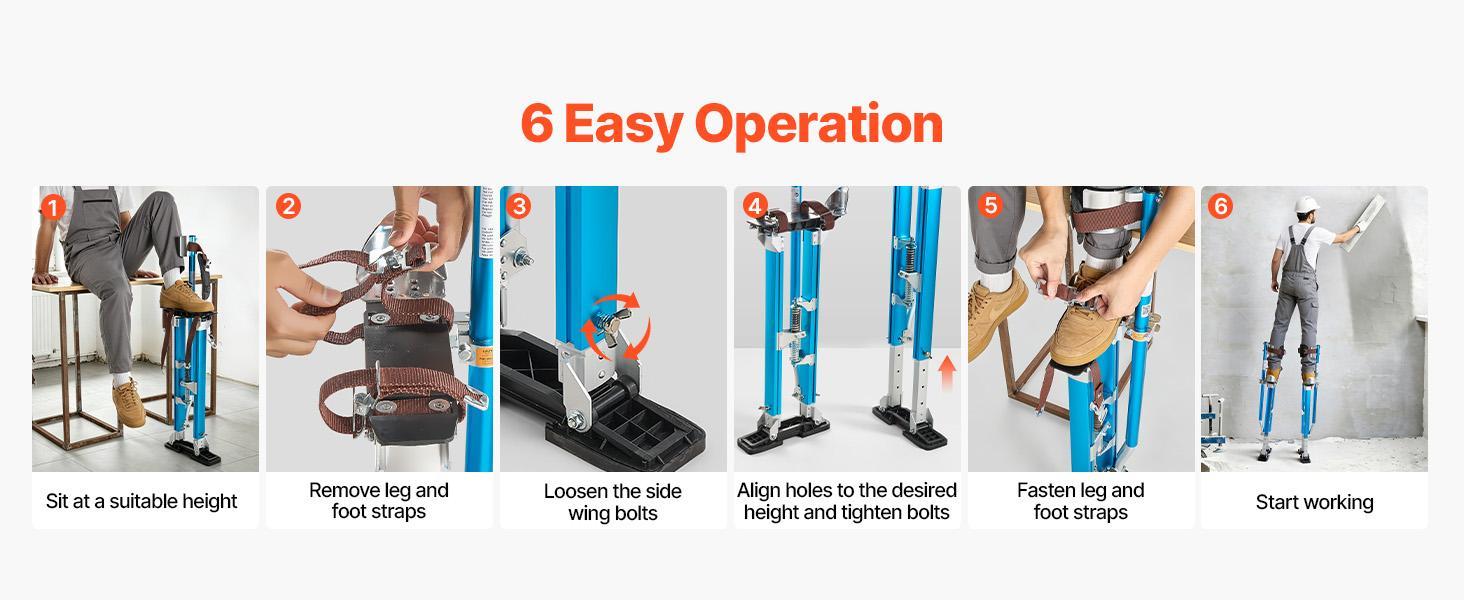 【SummerFinds】VEVOR Drywall Stilts for Painters & Cleaning, Aluminum Sturdy Structure, 24.2-40.3 in Adjustable Height, 228 lbs Load Capacity, Non-Slip Rubber Feet, Dual Spring Shock Absorption, Comfortable Leg Straps, 3-Level Heel Brackets, Blue