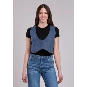 Womens Vest Button Dk Denim Mini Western Vest