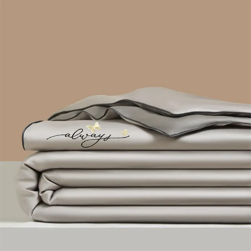 Cooling Summer Blanket with Butterfly Embroidery, Lightweight Breathable Satin Quilt, Soft Machine Washable Bed Comforter