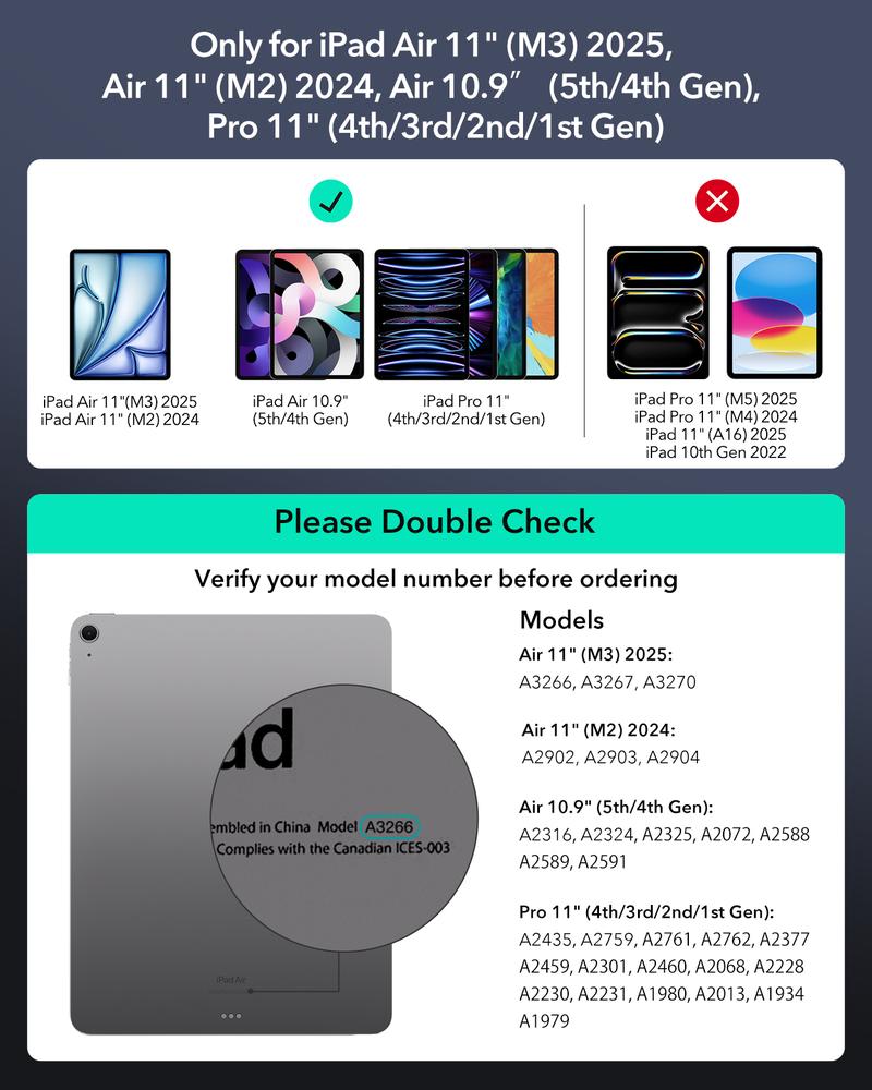 ESR iPad Air 11/13 inch 2025/2024 Case with Keyboard, iPad Pro 11/13 inch 2025/2024 Keyboard Case with Easy-Set Magnetic Stand, Portrait/Raised Modes for iPad Pro 11/12.9/Air 5th/4th Generation Keyboard, with Removable Protective Case
