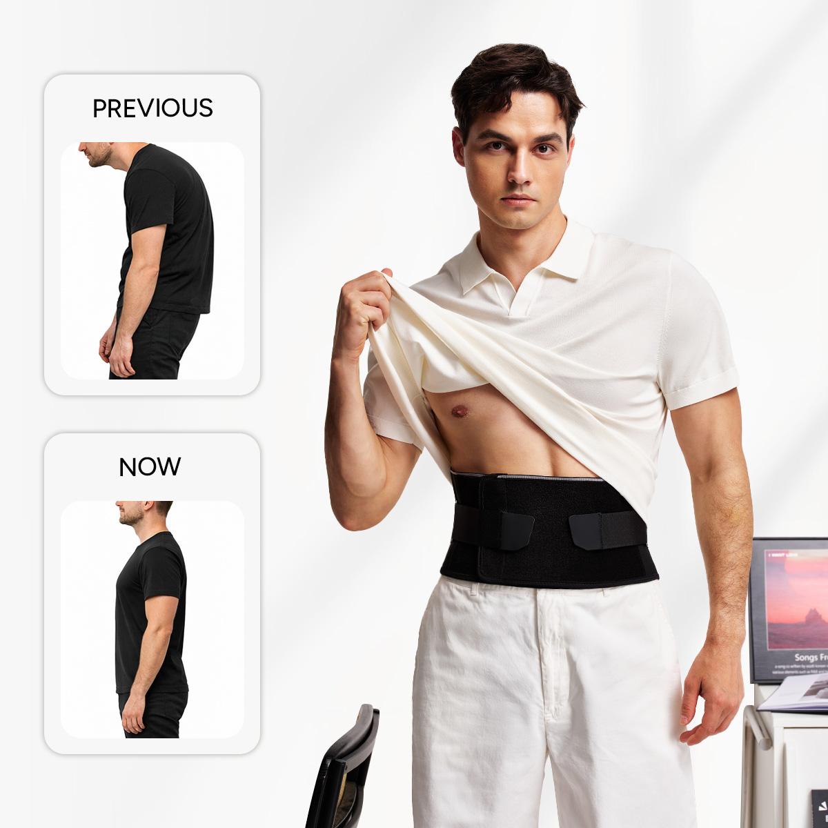 Nebility Men’s Adjustable Dual Velcro Lumbar Support Belt, V-Shaped Back Brace for Strong Support and Improve Posture, Breathable & Comfortable for Sports and Daily Use