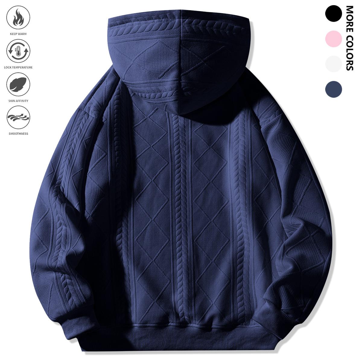 Men's Winter Casual Zip-Up Hoodie - Loose Fit Long Sleeve Pullover with Adjustable Hem, Solid Color Design, Suitable for Outdoor Activities and Everyday Wear, Machine Washable