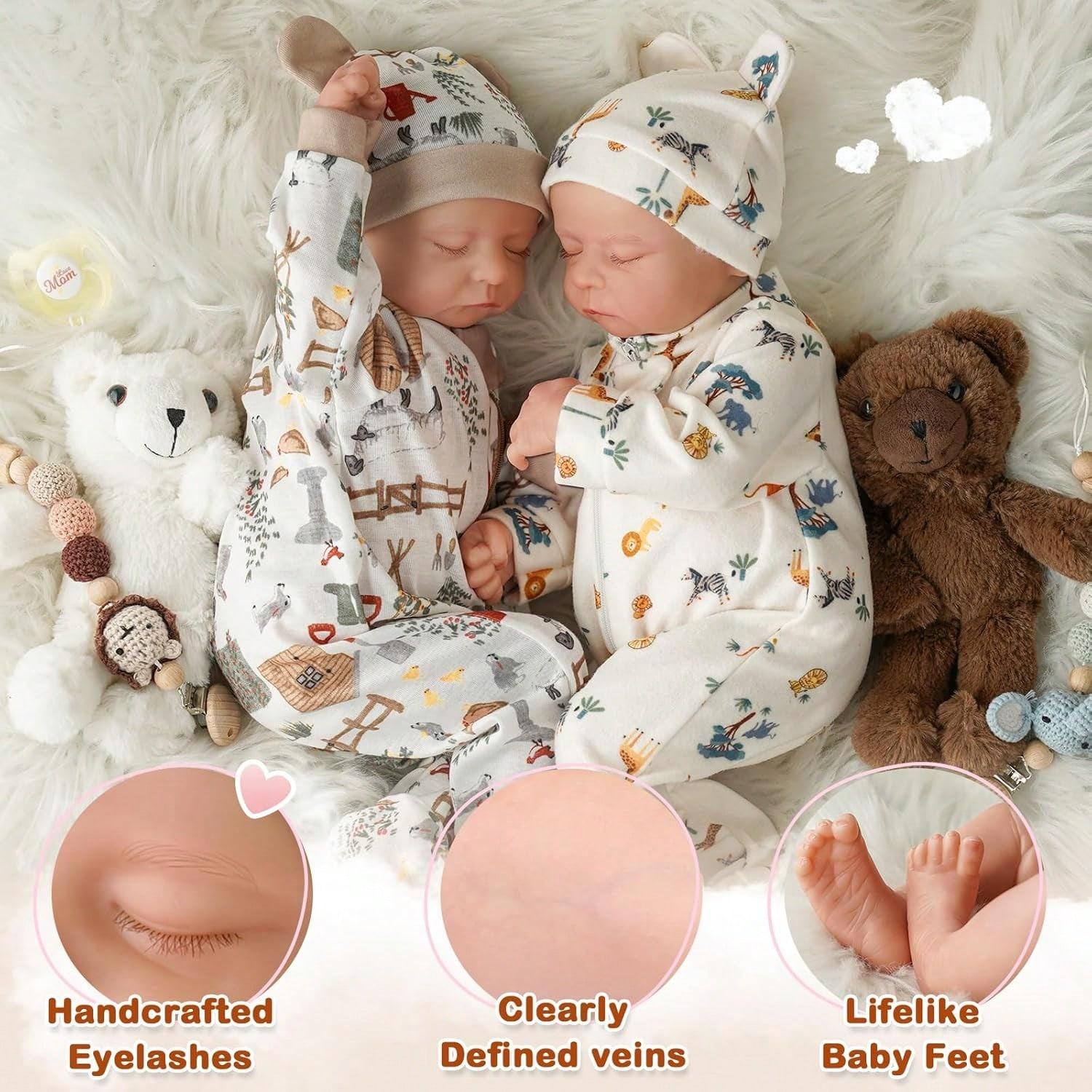 BABESIDE Lifelike Reborn Baby Dolls Twins, 17 /20 inch Soft Vinyl Limb Cloth body Dolls Realistic Newborn Real Life Baby Boy Girl Dolls with Clothes and Pacifier Toy Gift for Kids Age 3+